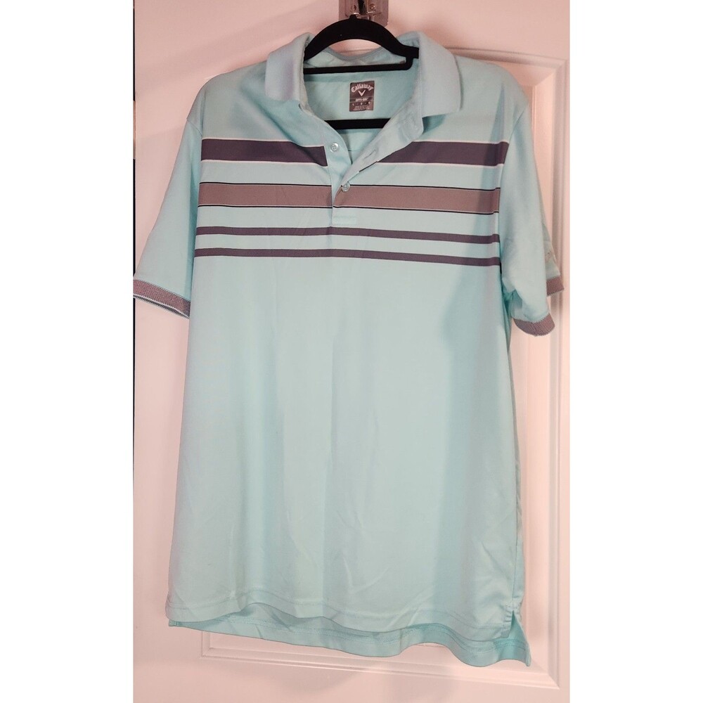 Callaway Opti Dri Golf Polo Mens Large Blue Gray Striped Short Sleeve